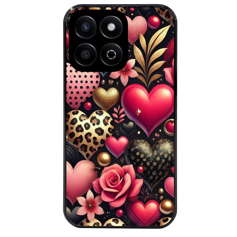 Coque noire taperso pour Honor 70 LITE 90 et LITE avec motif coeur et leopard protection antichoc personnalisée