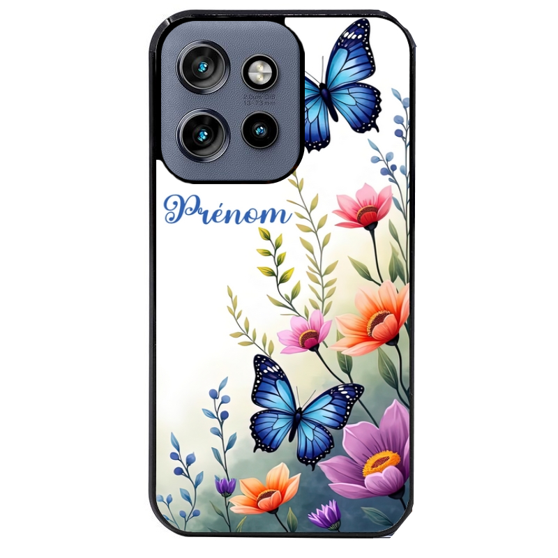 Coque noire taperso pour Moto Edge 60 et Neo Fusion Pro avec motif papillon prenom personnalisee protection antichoc personnalisée