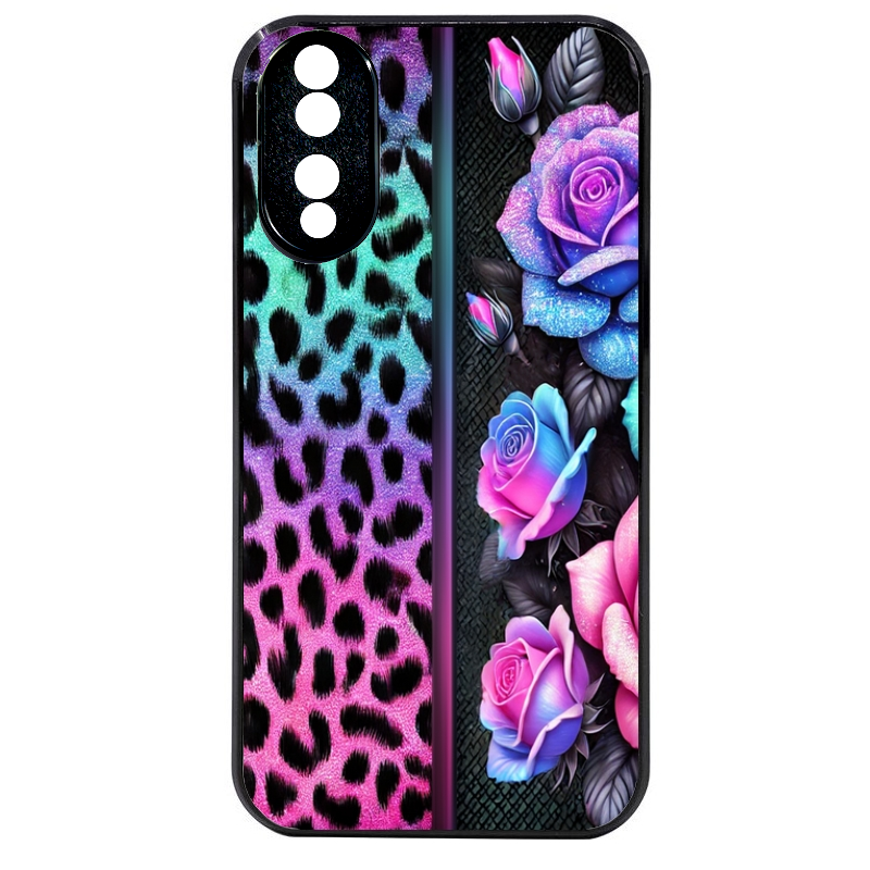 Coque noire taperso pour Honor 70 LITE 90 et LITE avec motif leopard et fleur protection antichoc personnalisée