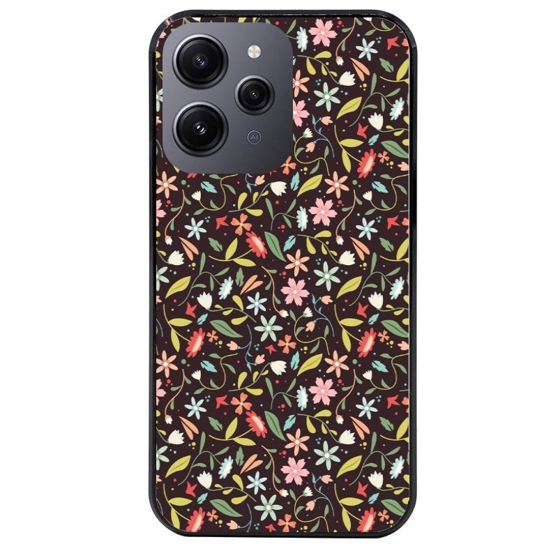 Coque noire taperso pour Redmi 12 4G et 5G avec motif petites feurs multicolores protection antichoc personnalisée