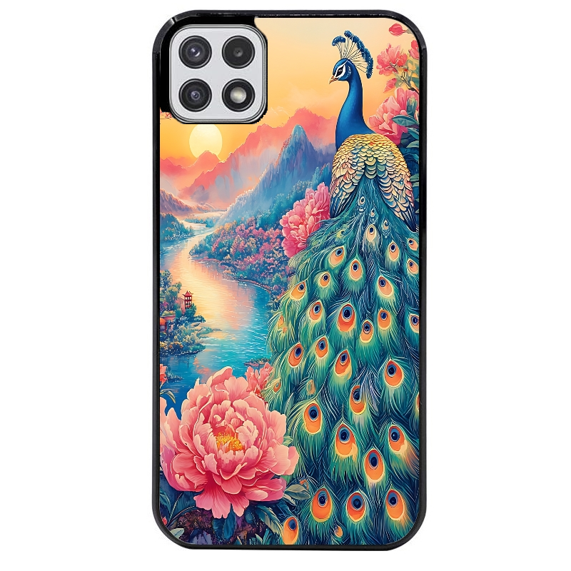 Coque noire taperso pour galaxy A22 A32 A52 A52S 4G 5G  avec motif paon japan protection antichoc personnalisée