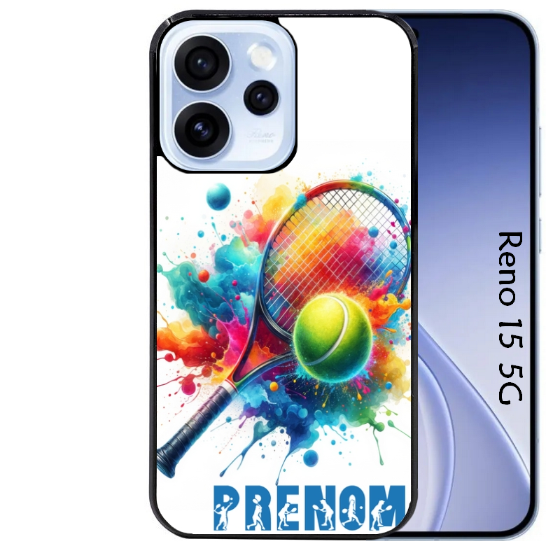 Coque noire taperso pour OPPO Reno 15 et F FS 5G avec motif tennis raquette personnalisee protection antichoc personnalisée