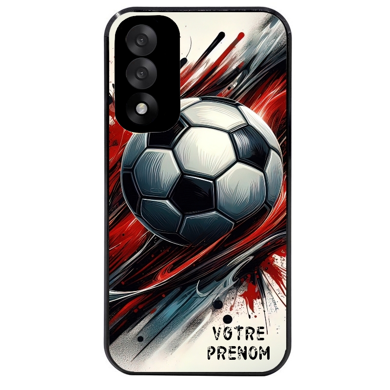 Coque noire taperso pour OnePlus Nord 5 avec motif ballon foot avec prenom protection antichoc personnalisée