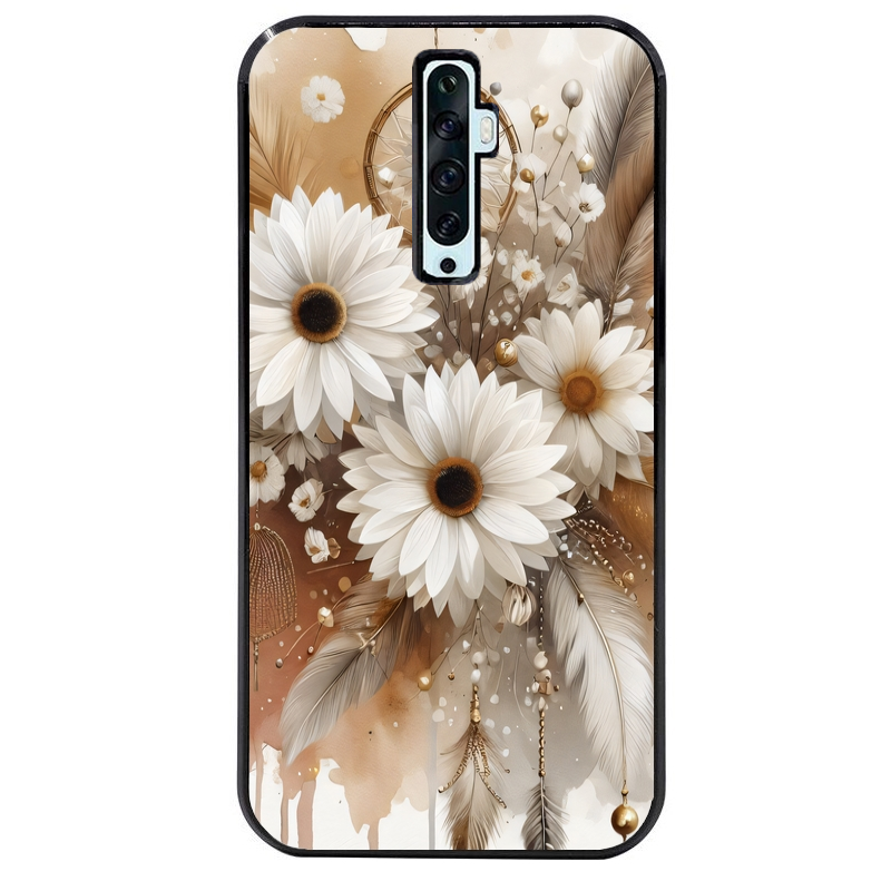 Coque noire taperso pour OPPO Reno 2 et 2Z avec motif dreamcatcher marguerite protection antichoc personnalisée