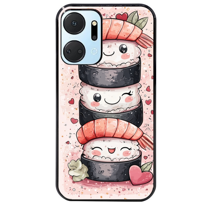 Coque noire taperso pour Honor X7A avec motif sushi kawai anime protection antichoc personnalisée