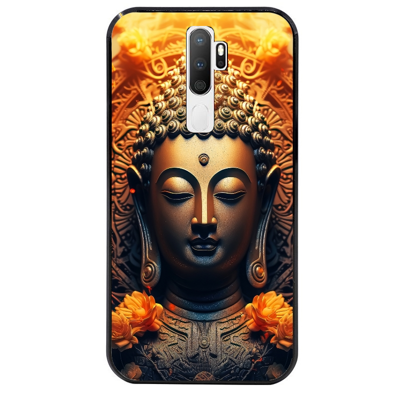 Coque noire taperso pour OPPO A5 A9 2020 avec motif bouddha et fleur protection antichoc personnalisée