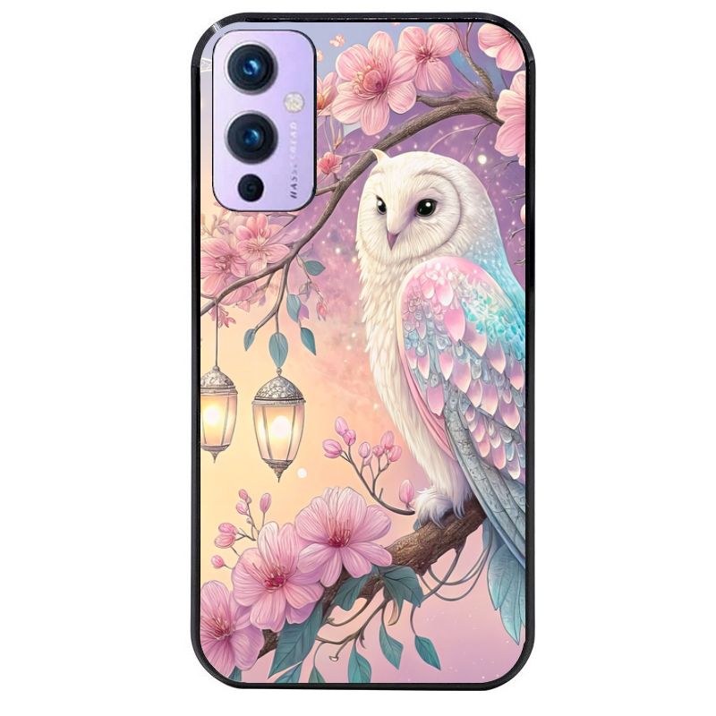 Coque noire taperso pour OnePlus 9 et 9 PRO avec motif chouette cerisier protection antichoc personnalisée