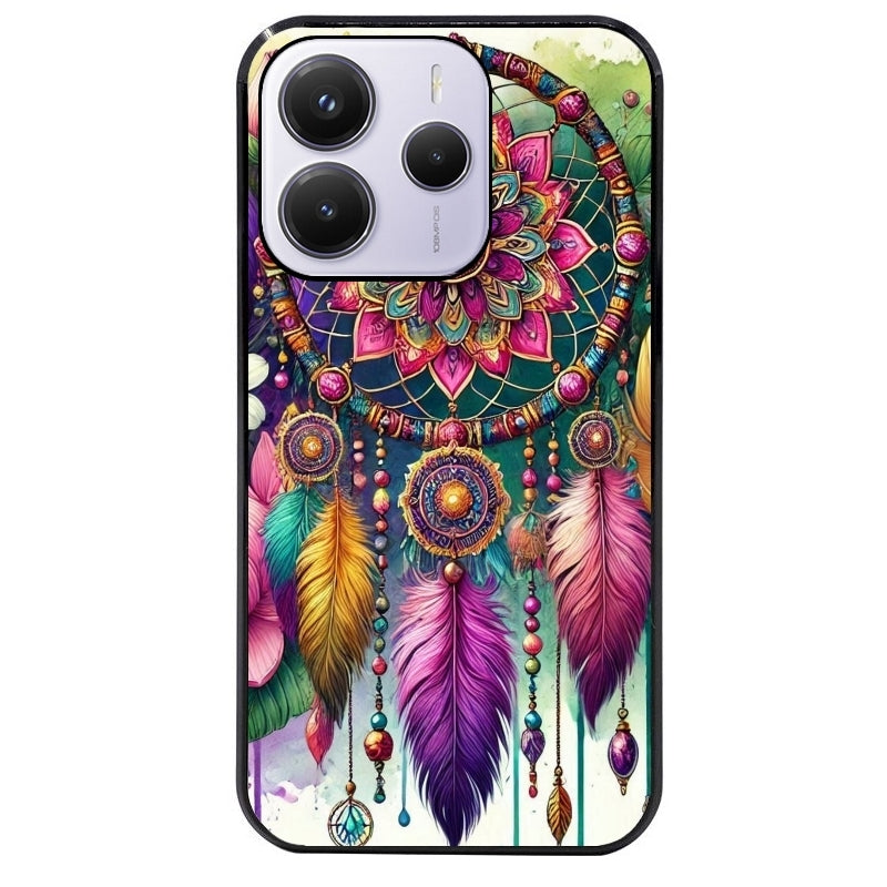 Coque noire taperso pour Redmi Note 14 et PRO PLUS 4G 5G avec motif dreamcatcher et mandala protection antichoc personnalisée