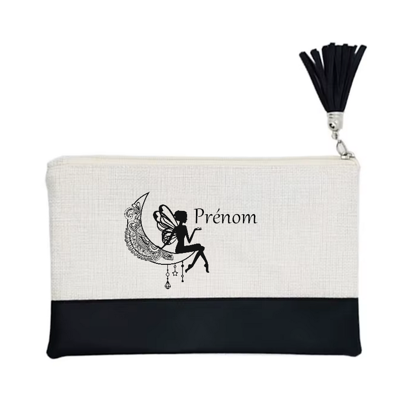 Pochette personnalisée motif fée astro en toile et simili cuir personnalisée