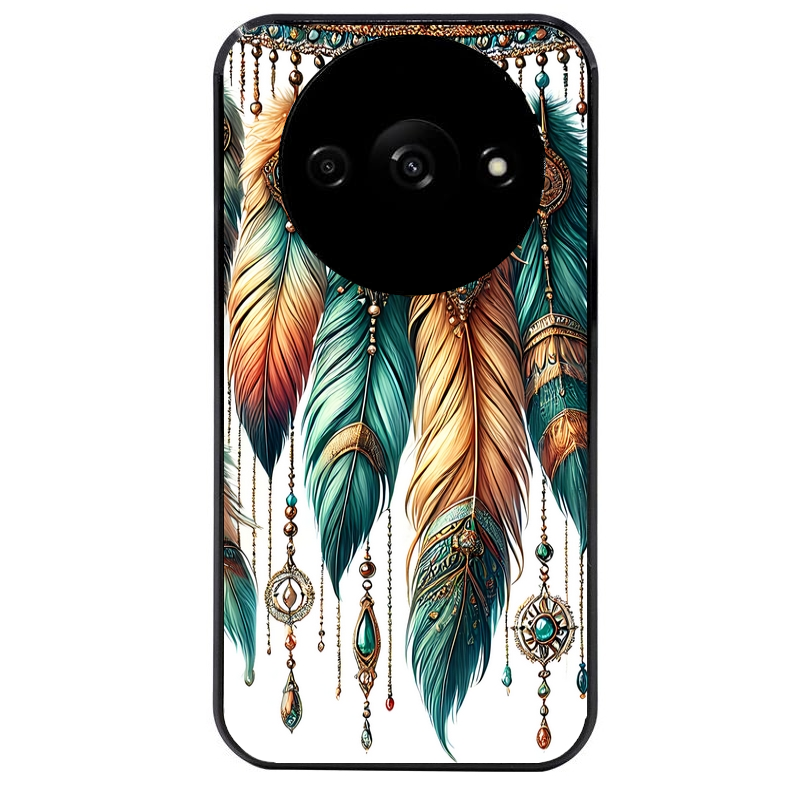Coque noire taperso pour Redmi A3 avec motif plumes et bijoux protection antichoc personnalisée