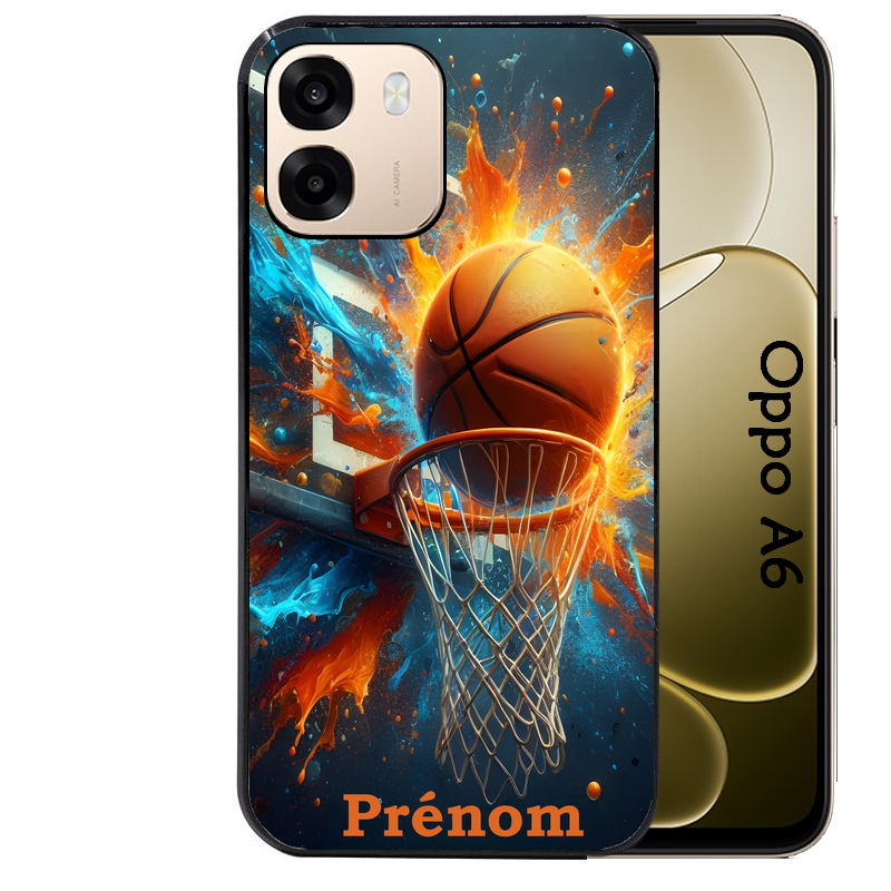 Coque noire taperso pour OPPO A6 A6X 4G et 5G avec motif basket ball color personnalise protection antichoc personnalisée