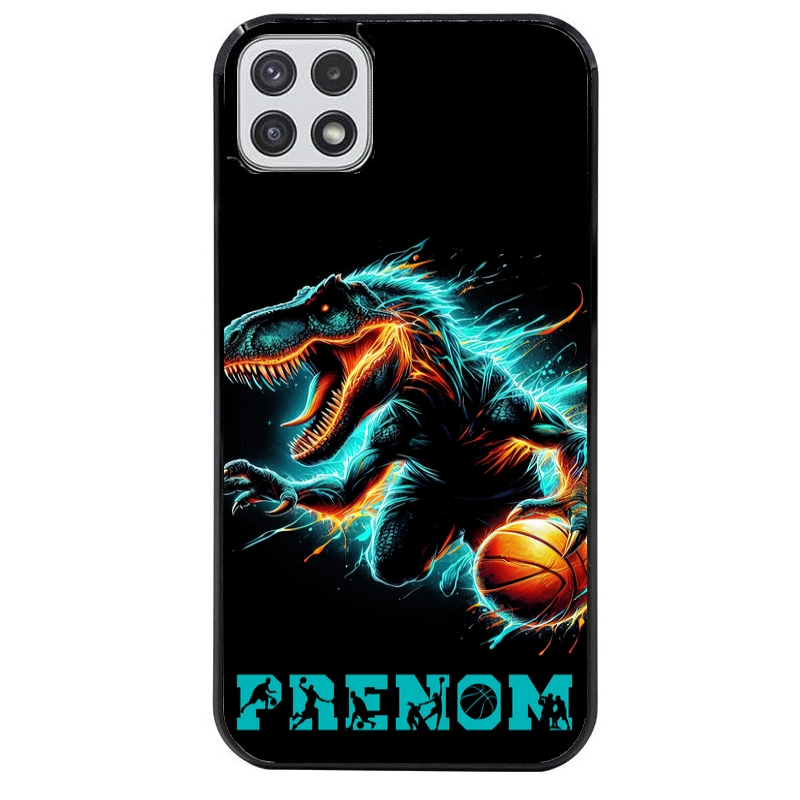 Coque noire taperso pour galaxy A22 A32 A52 A52S 4G 5G  avec motif basket et dino personnalisee protection antichoc personnalisée