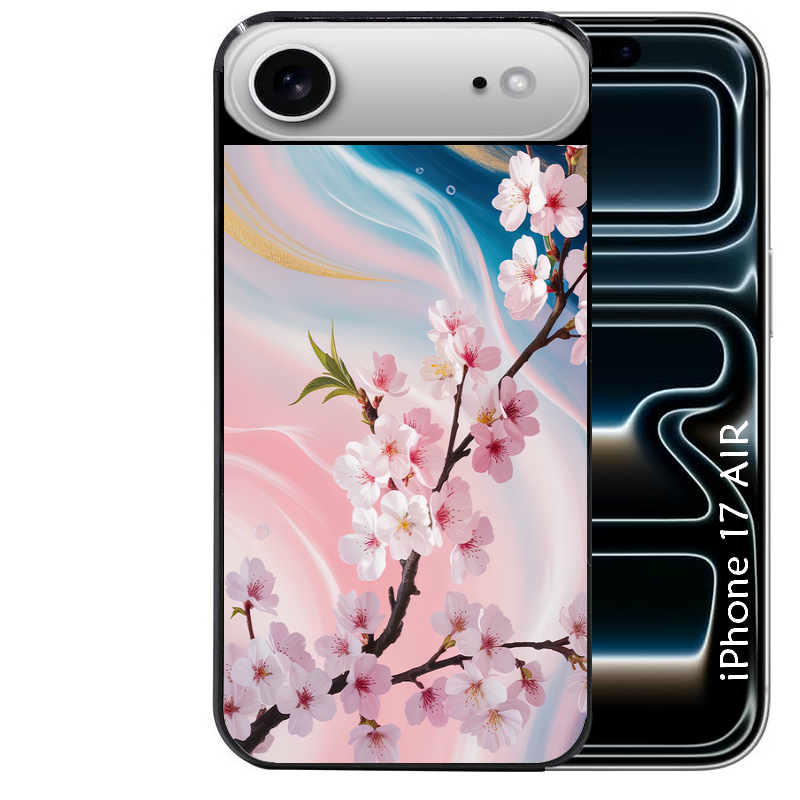 Coque noire taperso pour Iphone 17 17E AIR MAX PRO avec motif marbre fleur cerisier protection antichoc personnalisée