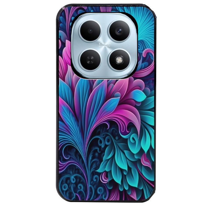 Coque noire taperso pour POCO M8 5G et PRO 5G avec motif tropical violet et des fleurs protection antichoc personnalisée