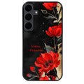 Coque noire taperso pour galaxy A06 A16 A26 A36 A56 avec motif fleur rouge avec prenom protection antichoc personnalisée