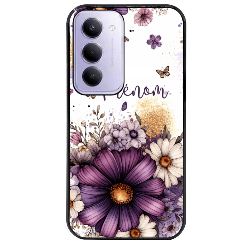 Coque noire taperso pour Redmi 15 4G et 5G avec motif fleur violette personnalisee protection antichoc personnalisée