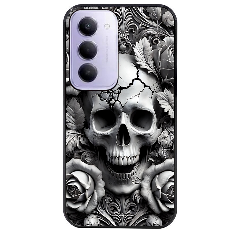 Coque noire taperso pour Redmi 15 4G et 5G avec motif tete de mort fleur protection antichoc personnalisée