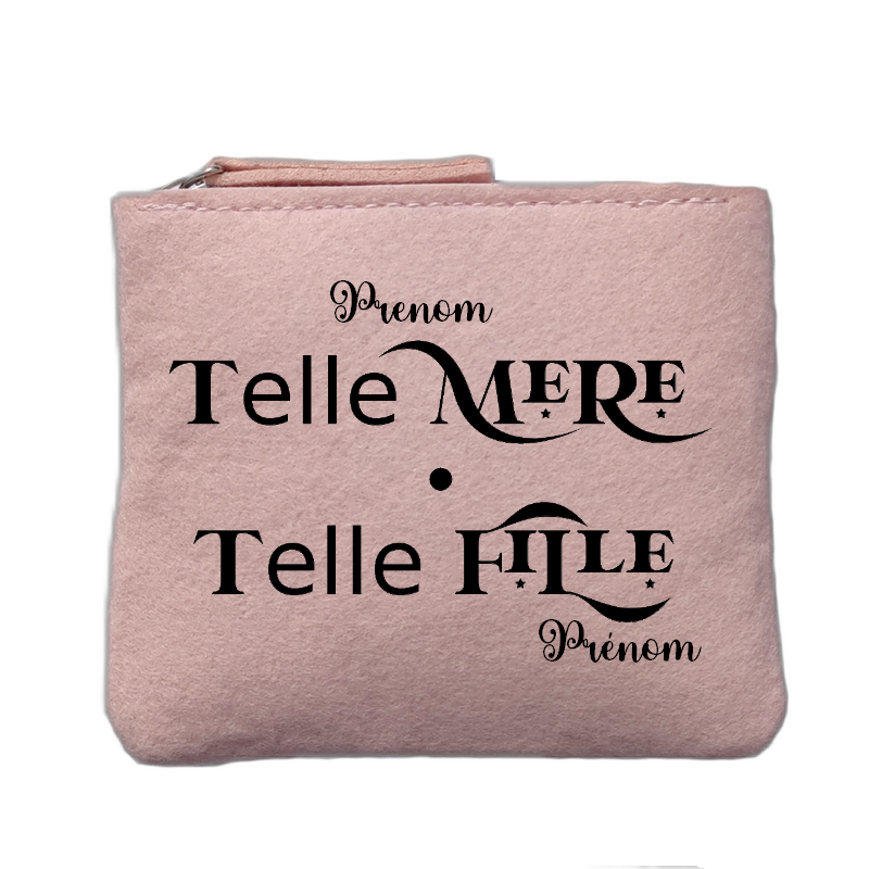Porte monnaie personnalisé motif maman fille rose clair en feutrine en feutrine