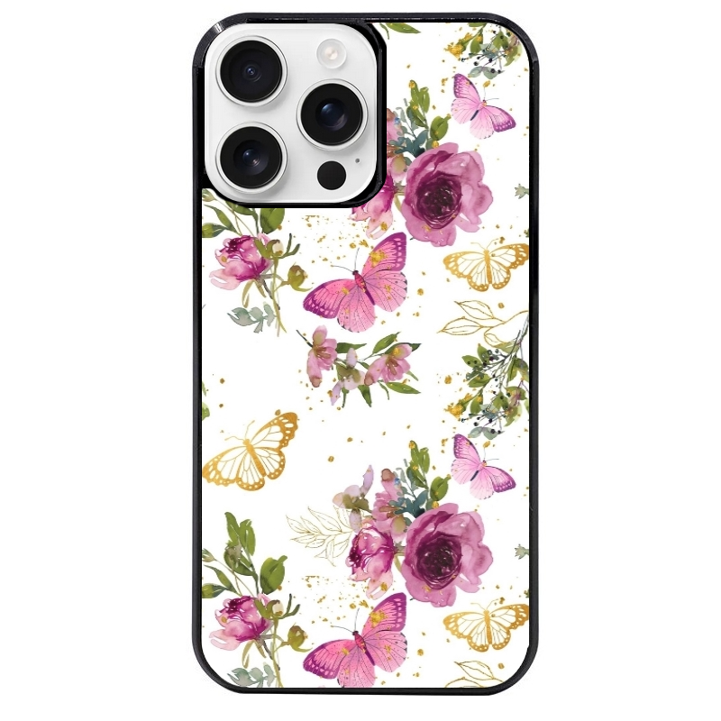 Coque noire taperso pour Iphone 16 16E PLUS MAX PRO avec motif fleur et papillon protection antichoc personnalisée