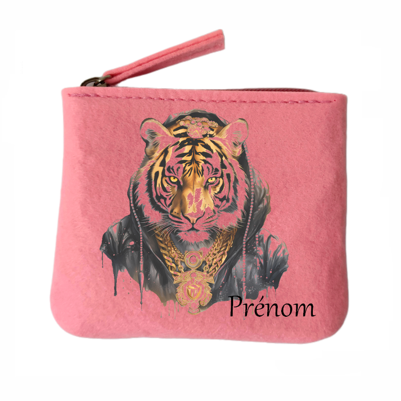 Porte monnaie personnalisé tigre hip hop en feutrine en feutrine