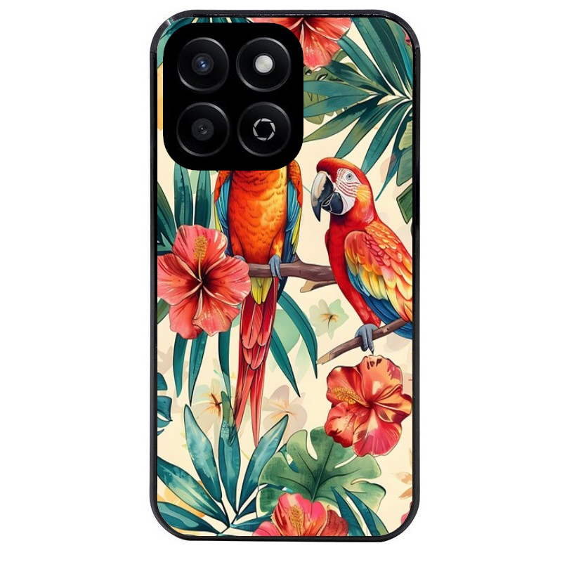 Coque noire taperso pour Honor 70 LITE 90 et LITE avec motif perroquet et fleurs protection antichoc personnalisée
