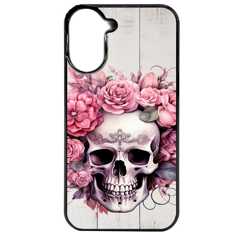 Coque noire taperso pour POCO C71 4G avec motif tete de mort floral protection antichoc personnalisée