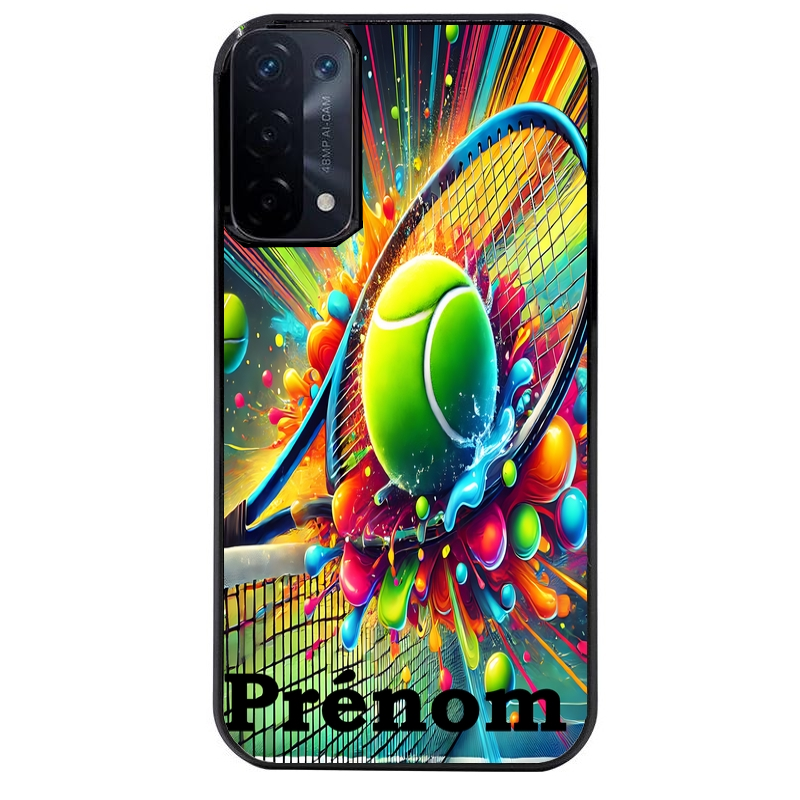 Coque noire taperso pour OPPO A54 et A74 5G avec motif tennis color personnalisee protection antichoc personnalisée