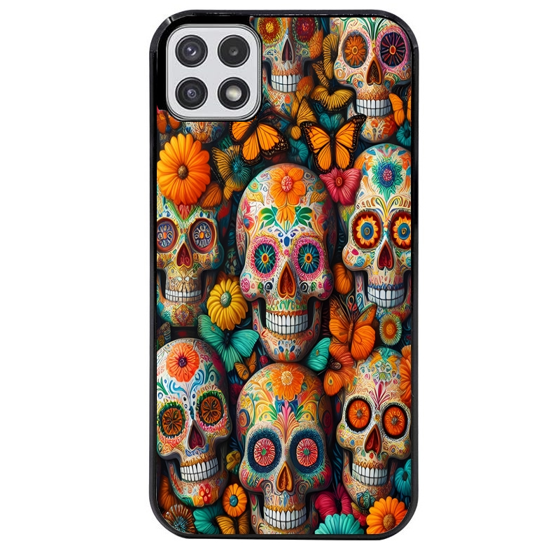 Coque noire taperso pour galaxy A22 A32 A52 A52S 4G 5G  avec motif mort mexicaine papillon protection antichoc personnalisée