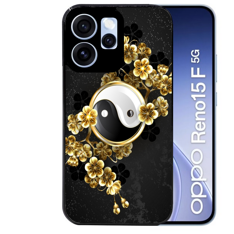 Coque noire taperso pour OPPO Reno 15 et F FS 5G avec motif yin yang et fleur protection antichoc personnalisée