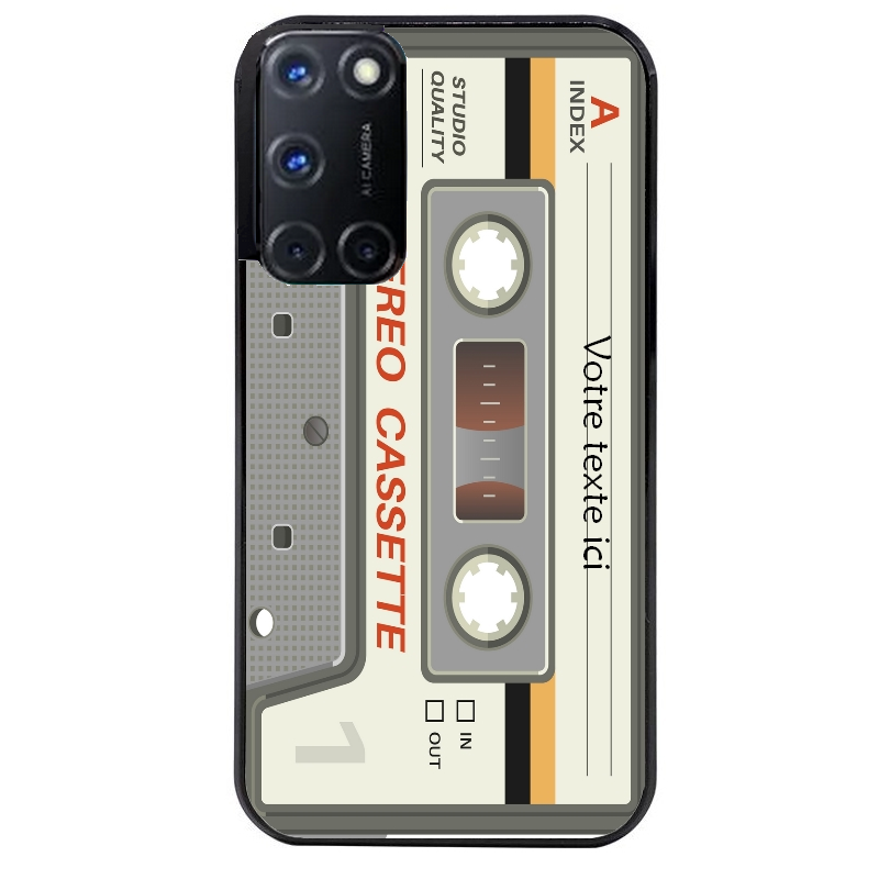 Coque noire taperso pour OPPO A72 4G avec motif cassette grise personnalisable protection antichoc personnalisée