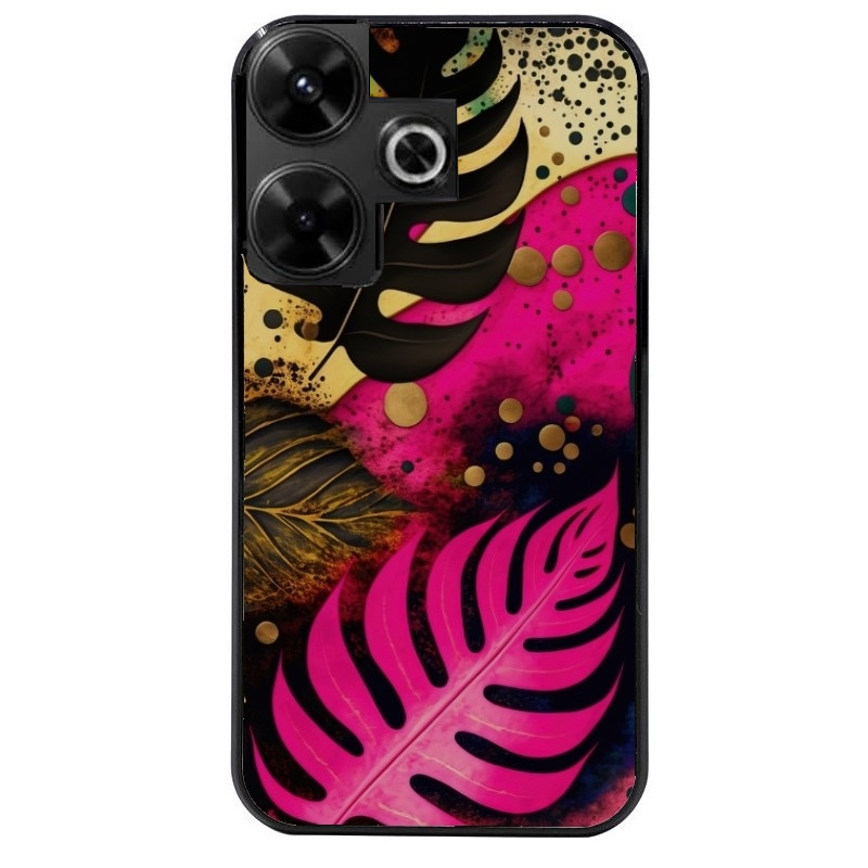 Coque noire taperso pour POCO M6 4G avec motif tropical rose et des fleurs protection antichoc personnalisée