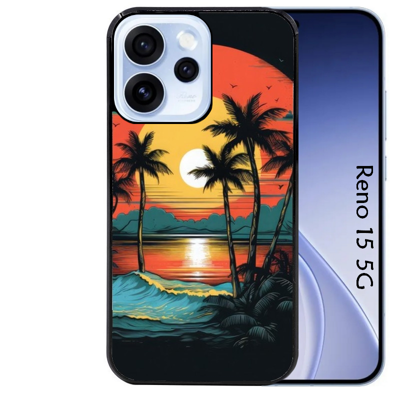 Coque noire taperso pour OPPO Reno 15 et F FS 5G avec motif hawaii palmier protection antichoc personnalisée