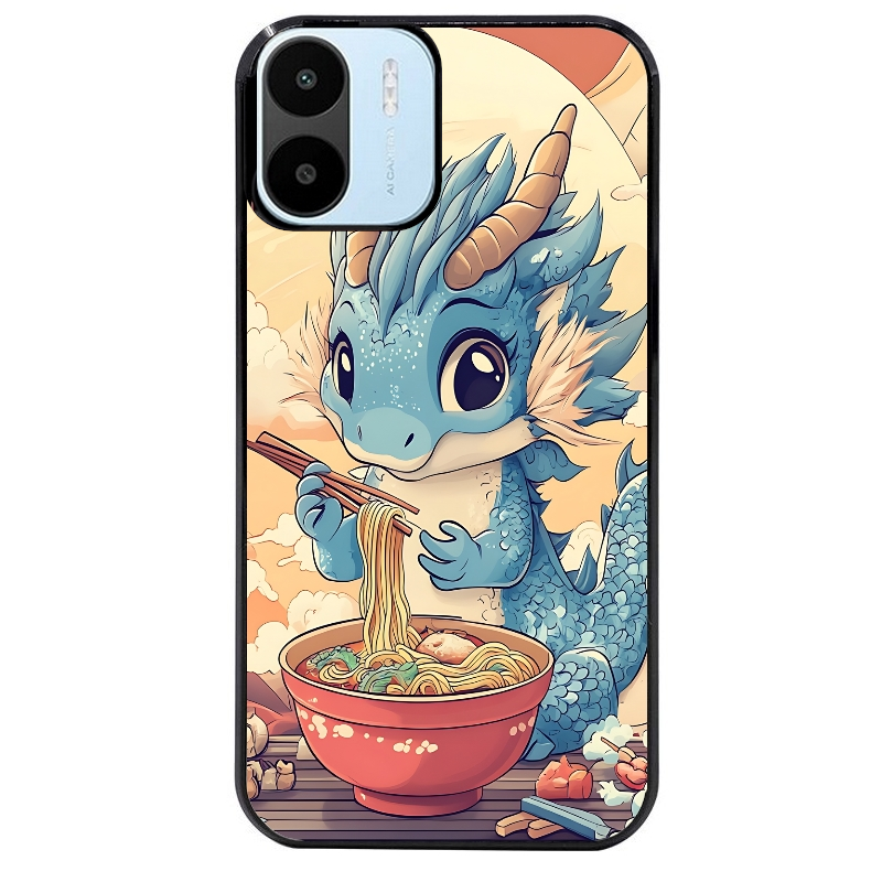 Coque noire taperso pour Redmi A1 et A2 avec motif dragon ramen 2 protection antichoc personnalisée