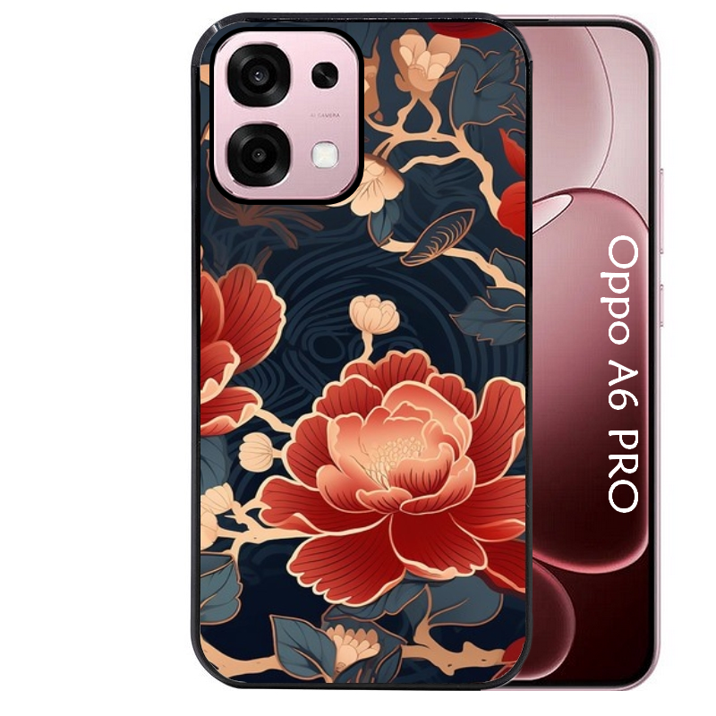 Coque noire taperso pour OPPO A6 PRO 4G et 5G avec motif fleur japan protection antichoc personnalisée