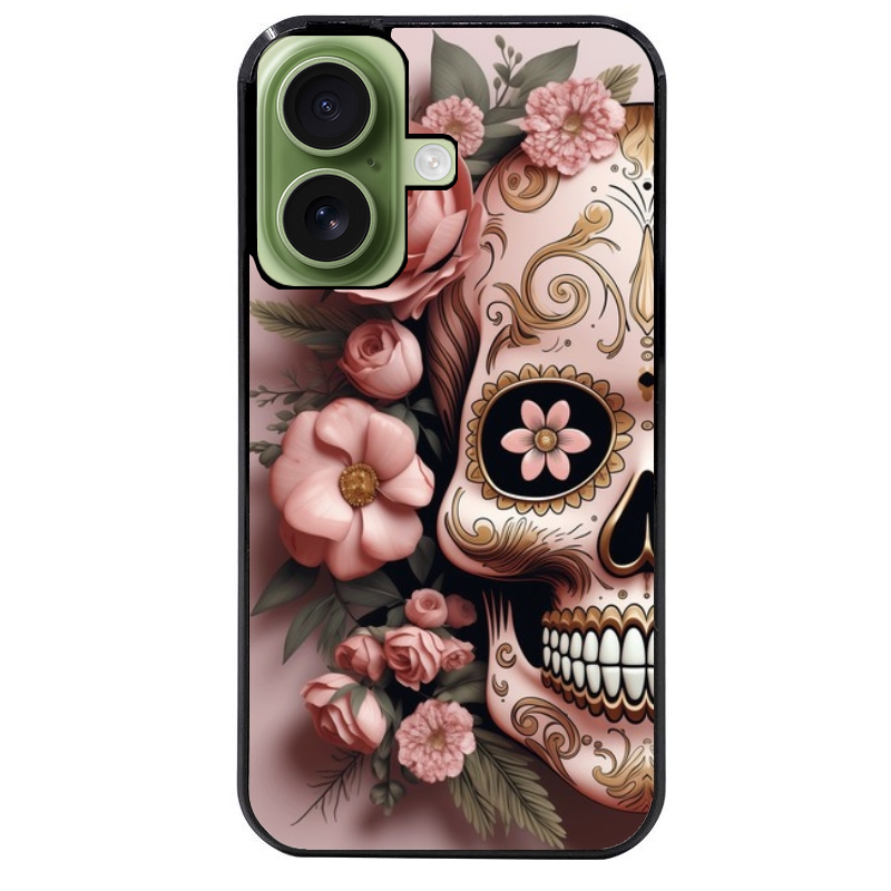 Coque noire taperso pour Iphone 17 17E AIR MAX PRO avec motif tete de mort calavera rose protection antichoc personnalisée