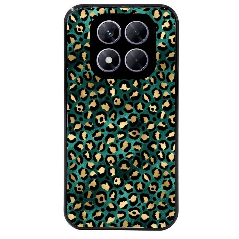 Coque noire taperso pour Redmi Note 14 et PRO PLUS 4G 5G avec motif leopard vert protection antichoc personnalisée