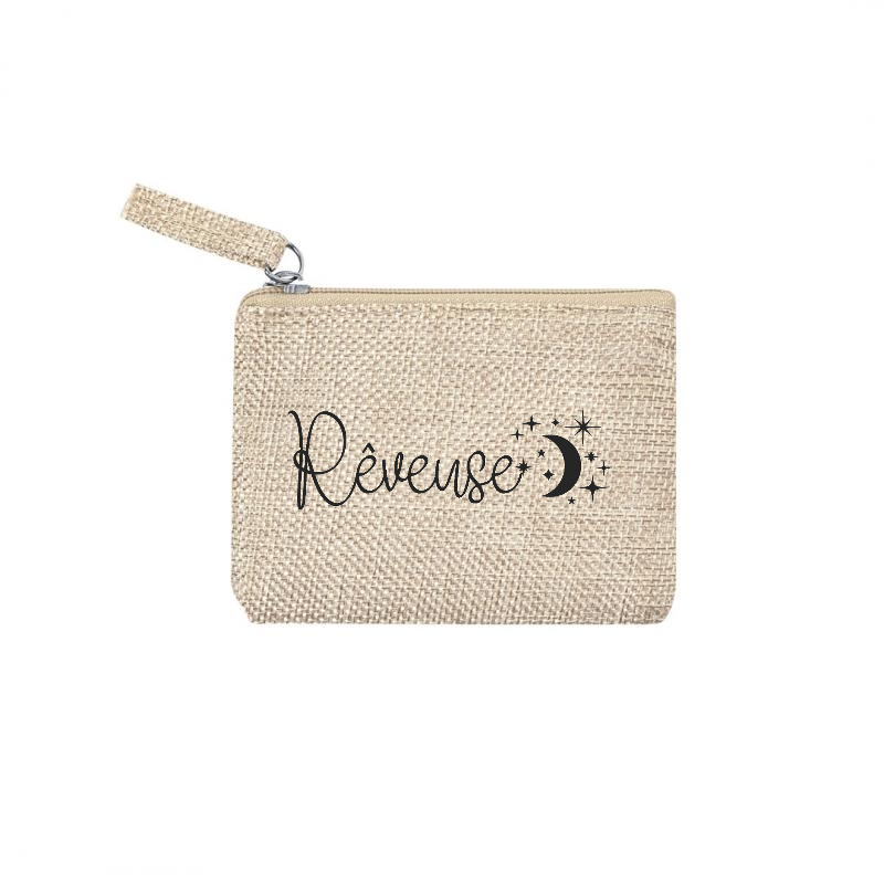 Pochette motif reveuse en toile et simili cuir
