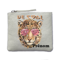 Porte monnaie personnalisé tigre cool ivoire en feutrine en feutrine ivoire