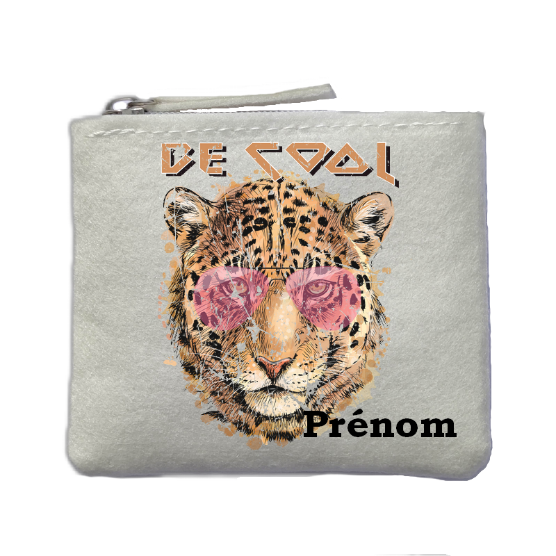 Porte monnaie personnalisé tigre cool ivoire en feutrine en feutrine ivoire