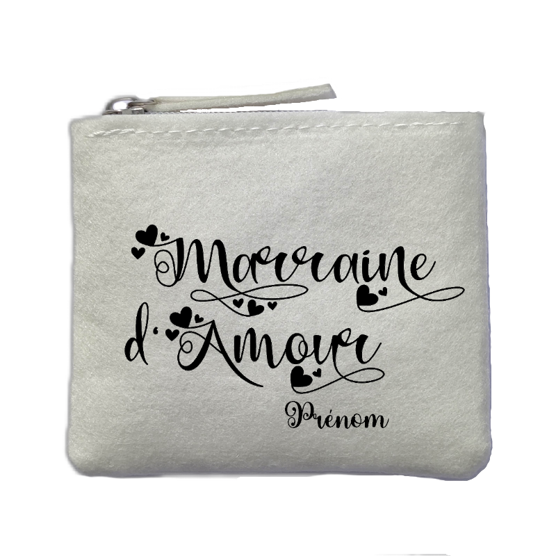 Porte monnaie personnalisé marraine d'amour ivoire en feutrine en feutrine ivoire