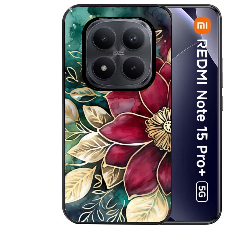 Coque noire taperso pour Redmi Note 15 et PRO PLUS 4G 5G avec motif fleur poinsettia style noel protection antichoc personnalisée