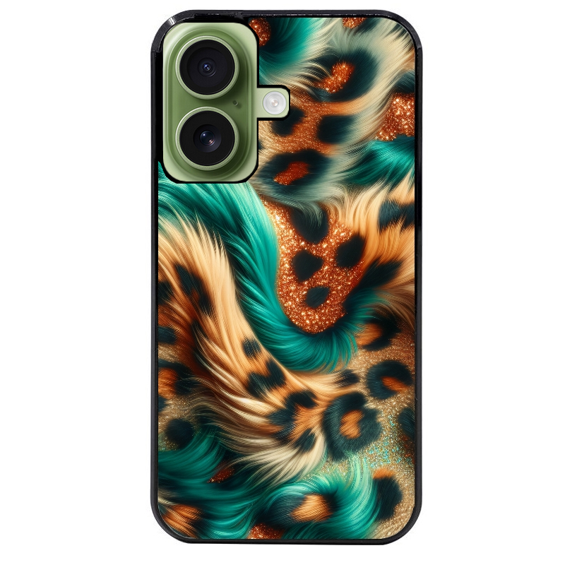 Coque noire taperso pour Iphone 16 16E PLUS MAX PRO avec motif effet fourrure leopard 3 protection antichoc personnalisée