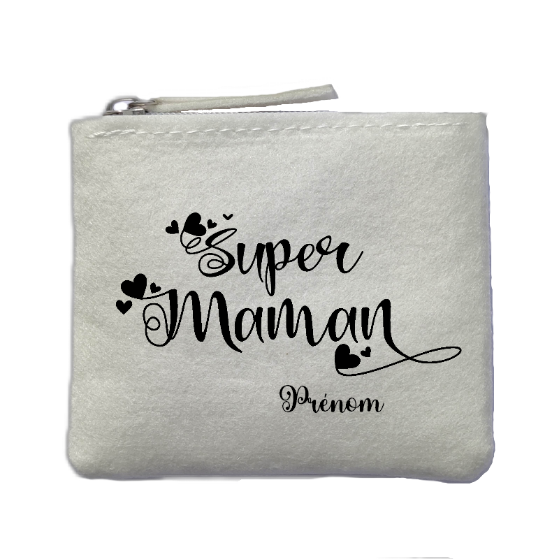 Porte monnaie personnalisé maman super ivoire en feutrine en feutrine ivoire