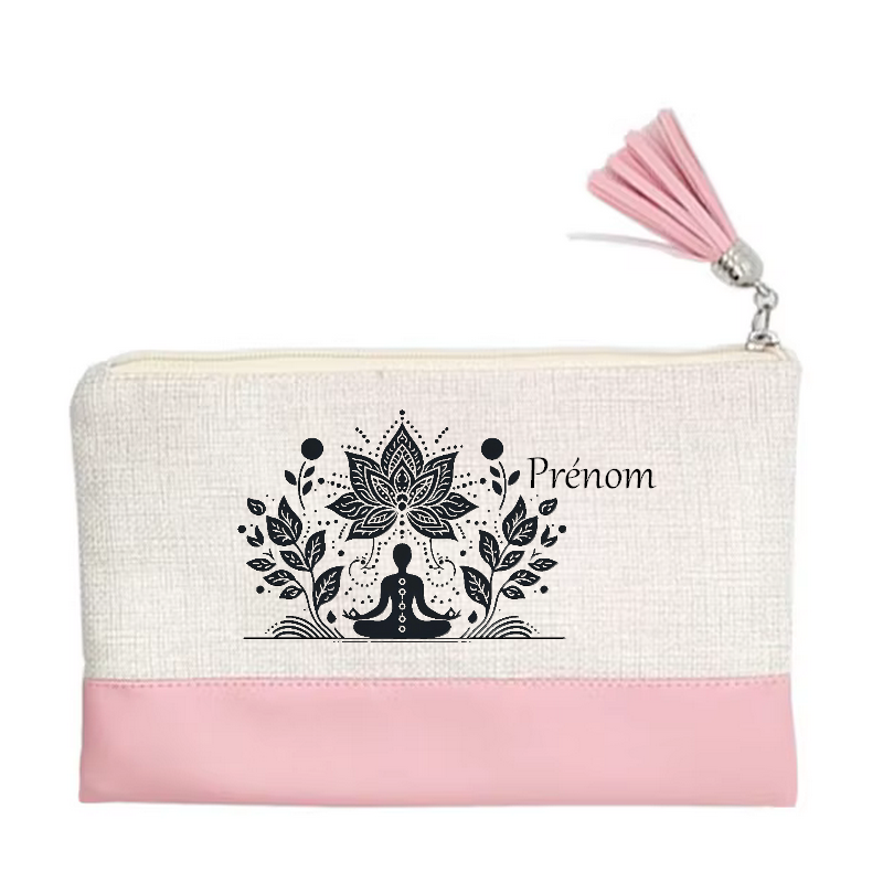 Pochette personnalisée motif bouddha yoga en toile et simili cuir personnalisée