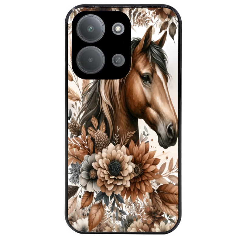 Coque noire taperso pour POCO C85 avec motif cheval automne protection antichoc personnalisée