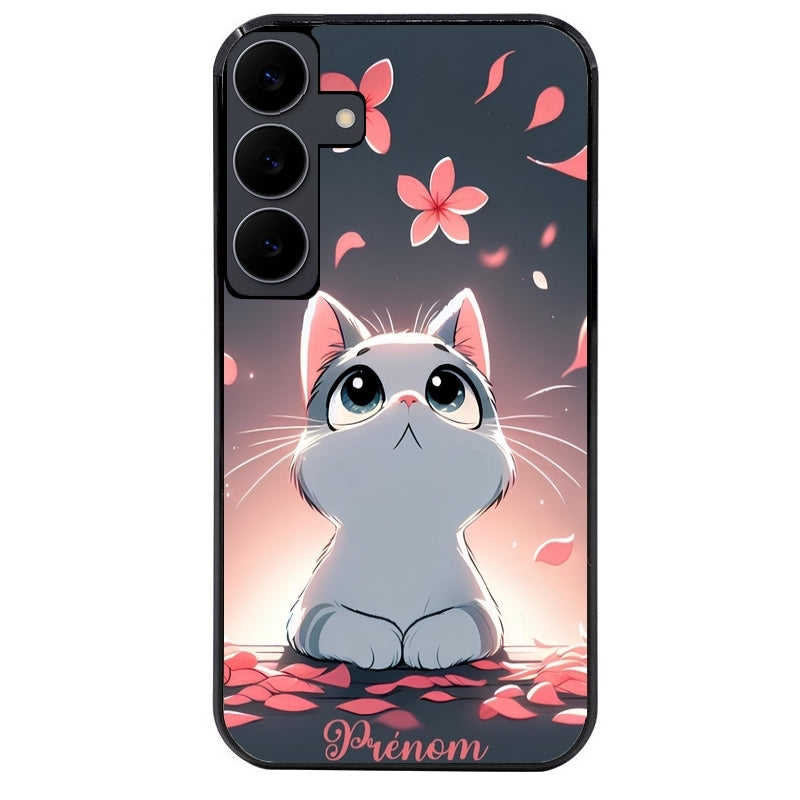 Coque noire taperso pour galaxy A06 A16 A26 A36 A56 avec motif chat anime avec votre prenom protection antichoc personnalisée