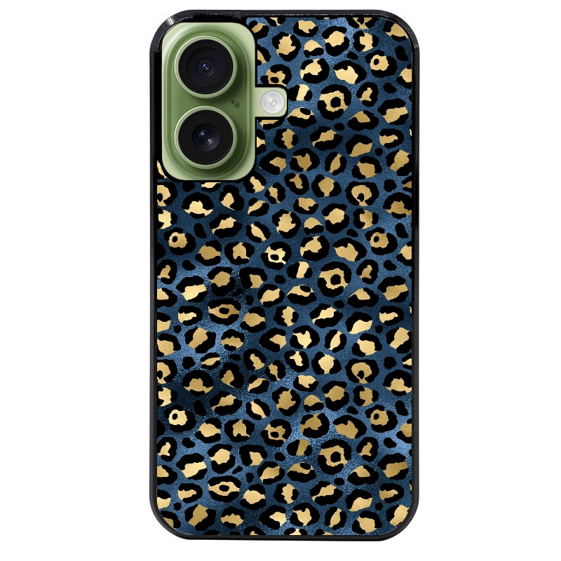 Coque noire taperso pour Iphone 16 16E PLUS MAX PRO avec motif leopard bleu protection antichoc personnalisée