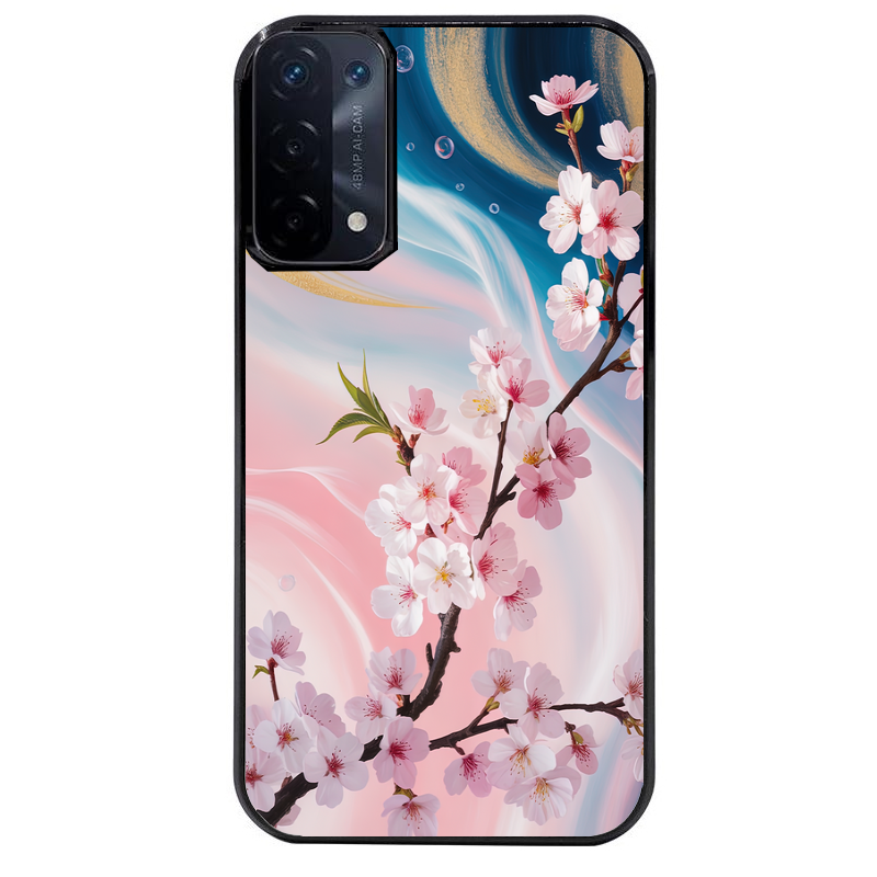 Coque noire taperso pour OPPO A54 et A74 5G avec motif marbre fleur cerisier protection antichoc personnalisée