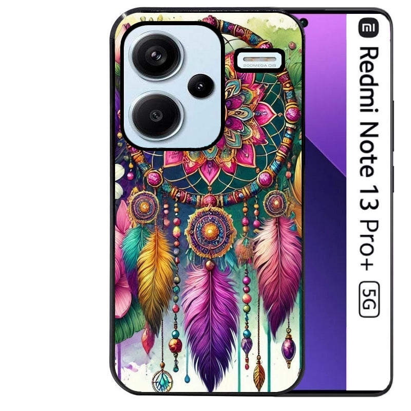 Coque noire taperso pour Redmi Note 13 PRO PLUS 5G avec motif dreamcatcher et mandala protection antichoc personnalisée