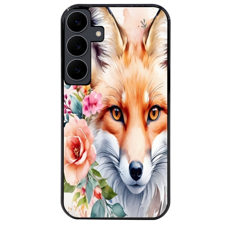Coque noire taperso pour galaxy A06 A16 A26 A36 A56 avec motif renard fox et fleurs protection antichoc personnalisée